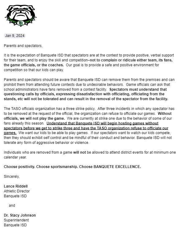 Letter for Spectators